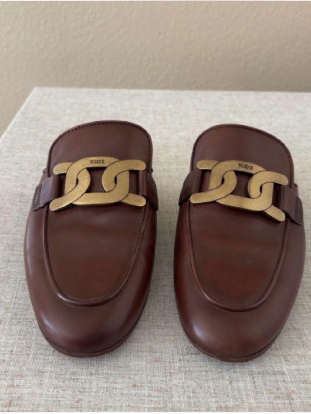 Tod's Sabot Brown Butter Soft Leather Mules  Loafers w/ Gold Hardware USED ONCE
